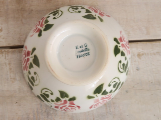 フランス アンティーク カフェオレボウル ローズ KG LUNEVILLE製