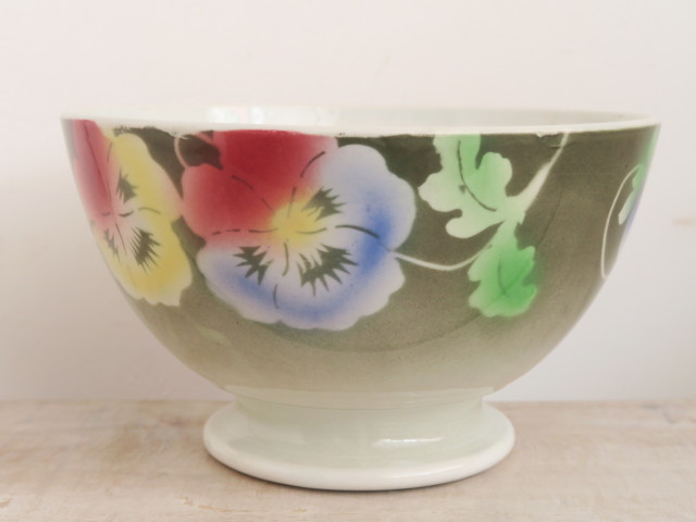 フランス アンティーク カフェオレボウル パンジー バドンヴィレー製 Badonviller