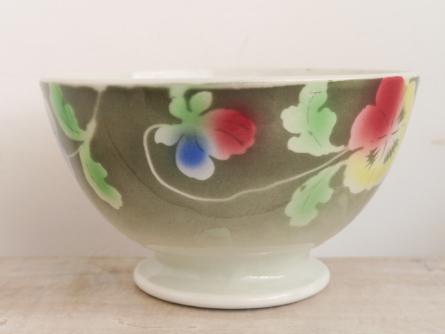 フランス アンティーク カフェオレボウル パンジー バドンヴィレー製 Badonviller