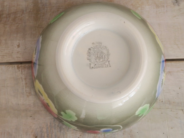 フランス アンティーク カフェオレボウル パンジー バドンヴィレー製 Badonviller