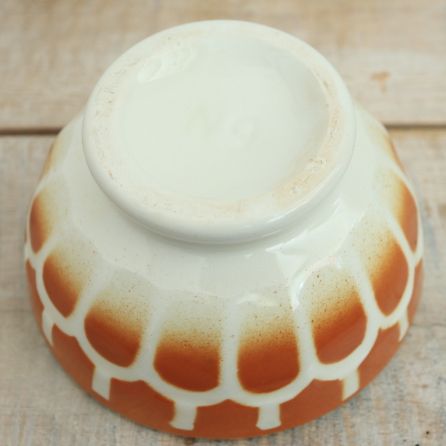 アンティーク プチ カフェオレボウル オレンジブラウン ウロコ Moulin des Loups製