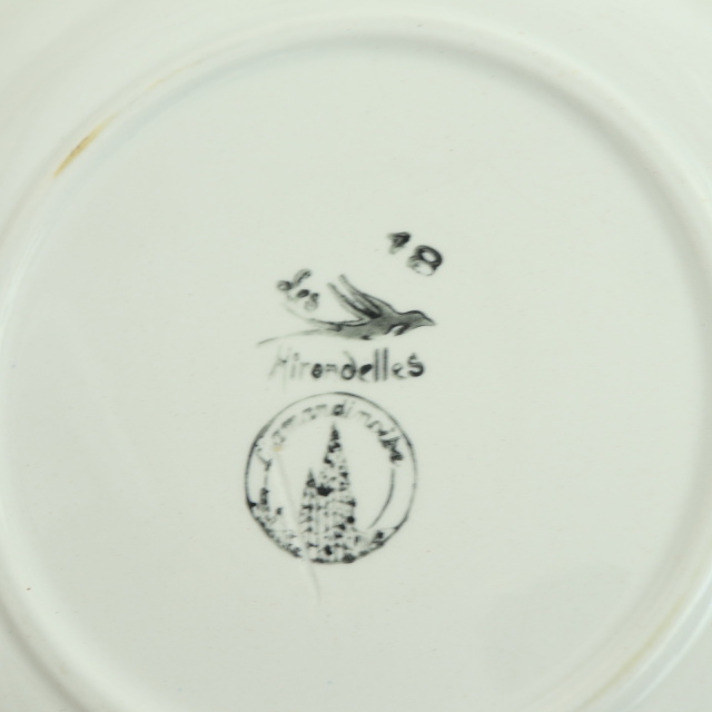 アンティーク プレート ツバメ デザート皿 LES HIRONDELLES フランス サンタマン製 ST.AMAND AMANDINOISE