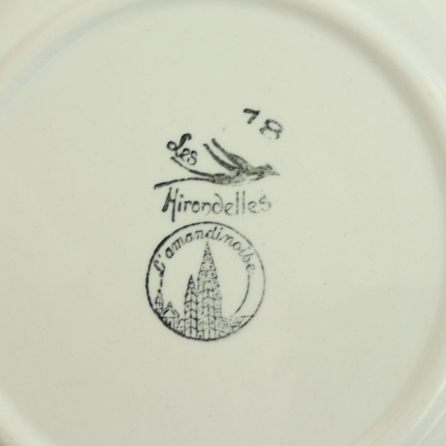 アンティーク プレート ツバメ デザート皿 LES HIRONDELLES フランス サンタマン製 ST.AMAND AMANDINOISE