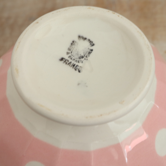 アンティーク カフェオレボウル ピンク ドット 水玉 フランス ディゴワン&サルグミンヌ製 DIGOIN & SARREGUEMINES