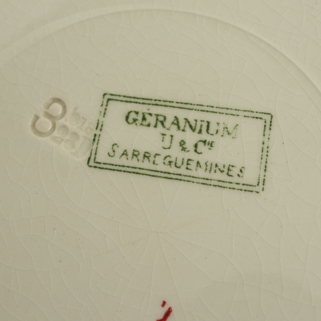アンティークプレート ゼラニウム 皿 GERANIUM フランス サルグミンヌ製 U&C SARREGUEMINES