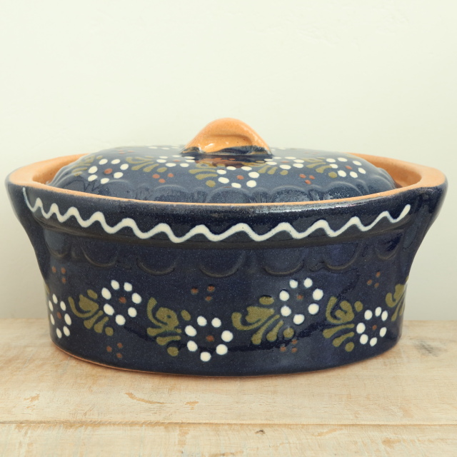 ベッコフ鍋 小花 ダークブルー 21cmサイズ アルザス地方