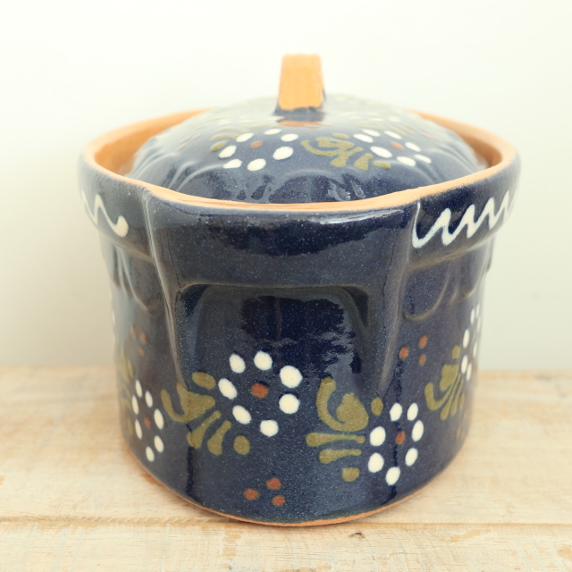 ベッコフ鍋 小花 ダークブルー 21cmサイズ アルザス地方 スフレンハイム焼き 陶器製