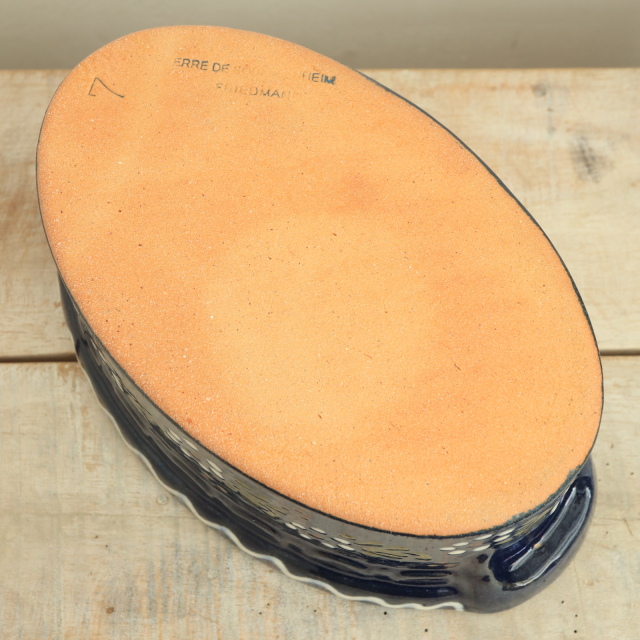 ベッコフ鍋 小花 ダークブルー 21cmサイズ アルザス地方 スフレンハイム焼き 陶器製