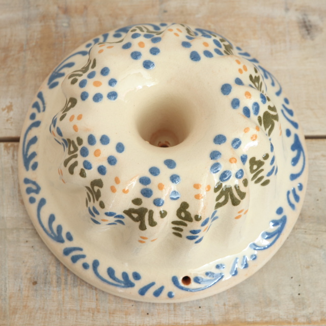 アルザス陶器 クグロフ 美品 クグロフ型 小花 ダークブルー 16cmサイズ アルザス地方