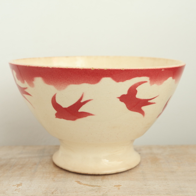 アンティーク カフェオレボウル ツバメ  ワインレッド フランス バドンヴィレー製 Badonviller
