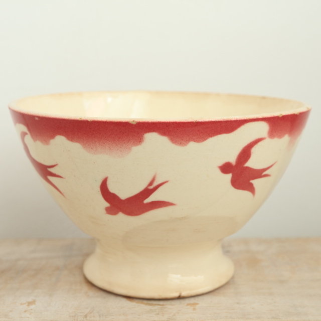 アンティーク カフェオレボウル ツバメ  ワインレッド フランス バドンヴィレー製 Badonviller