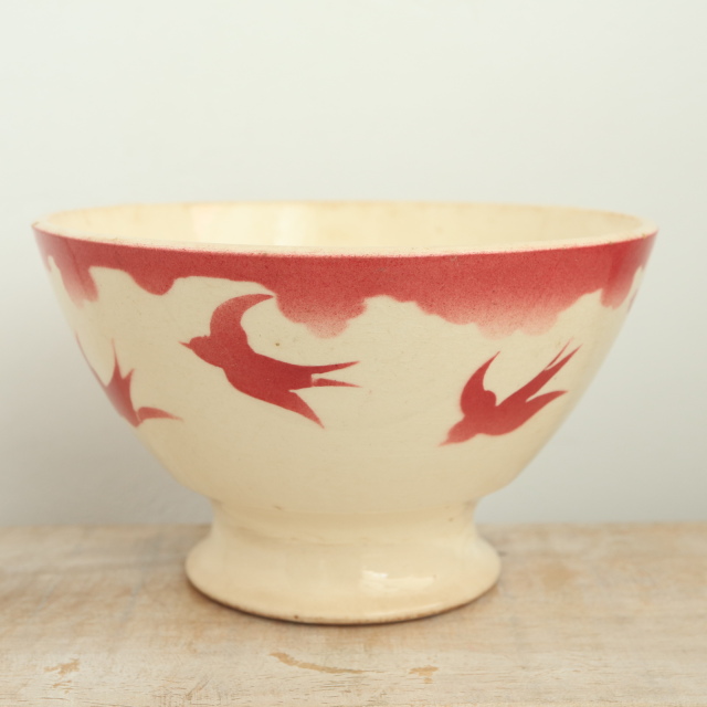 アンティーク カフェオレボウル ツバメ  ワインレッド フランス バドンヴィレー製 Badonviller