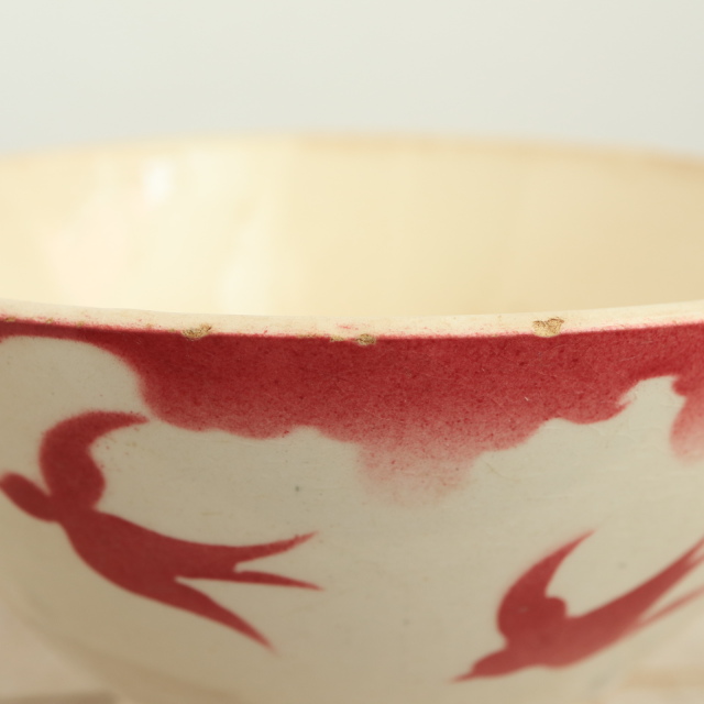 アンティーク カフェオレボウル ツバメ  ワインレッド フランス バドンヴィレー製 Badonviller