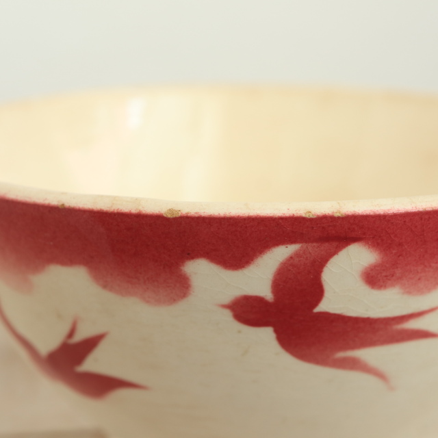 アンティーク カフェオレボウル ツバメ  ワインレッド フランス バドンヴィレー製 Badonviller