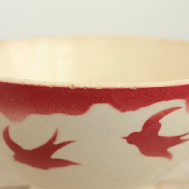 アンティーク カフェオレボウル ツバメ  ワインレッド フランス バドンヴィレー製 Badonviller