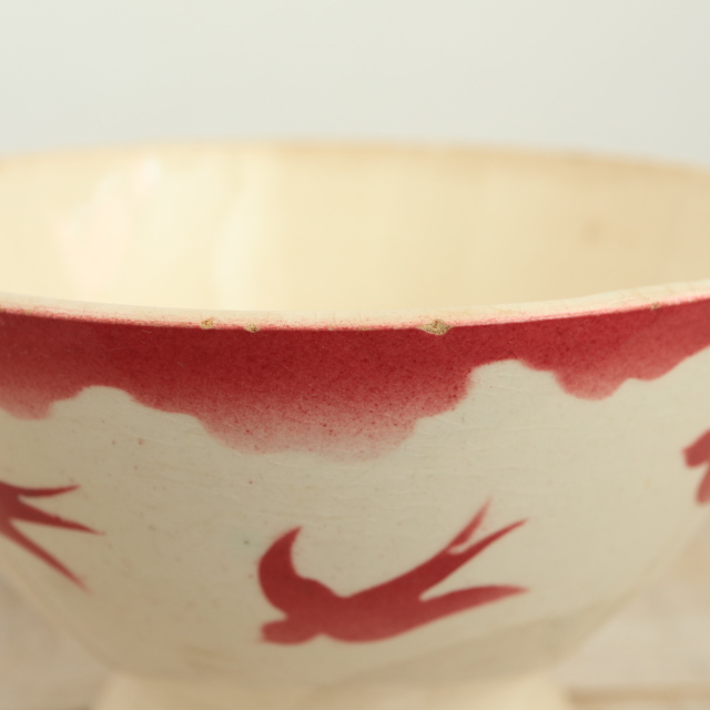 アンティーク カフェオレボウル ツバメ  ワインレッド フランス バドンヴィレー製 Badonviller