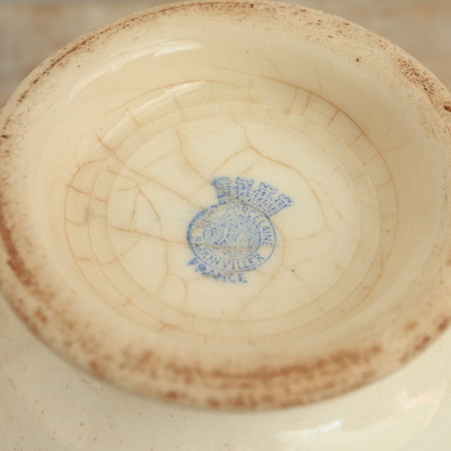 アンティーク カフェオレボウル ツバメ  ワインレッド フランス バドンヴィレー製 Badonviller