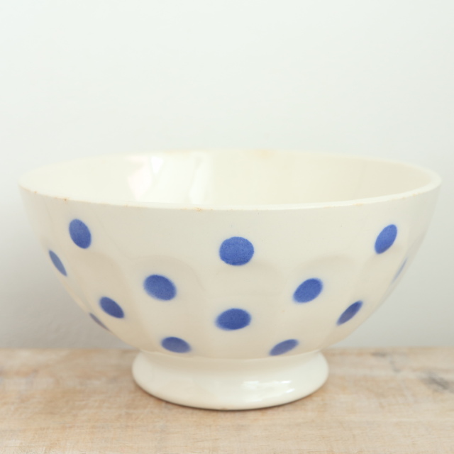 アンティーク カフェオレボウル ブルー ドット 水玉 フランス ムーラン