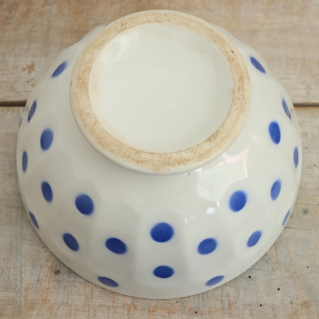 アンティーク カフェオレボウル ブルー ドット 水玉 フランス