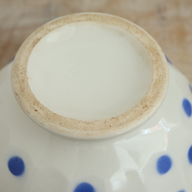 アンティーク カフェオレボウル ブルー ドット 水玉 フランス ムーラン・デ・ルー製 Moulin des Loups