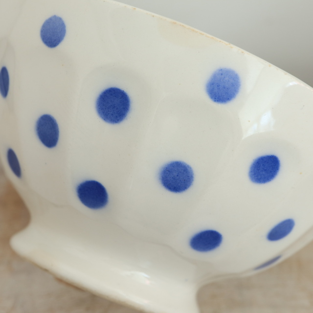 アンティーク カフェオレボウル ブルー ドット 水玉 フランス ムーラン