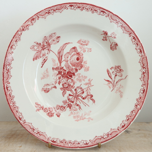 アンティークプレート フォンタンジュ 深皿 フランス サルグミンヌ製 FONTANGES SARREGUEMINES