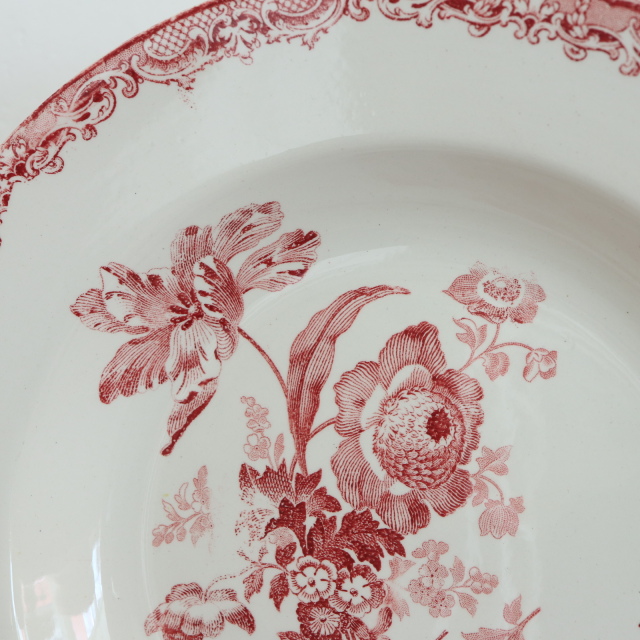 アンティークプレート フォンタンジュ 深皿 フランス サルグミンヌ製 FONTANGES SARREGUEMINES