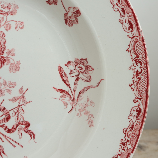 アンティークプレート フォンタンジュ 深皿 フランス サルグミンヌ製 FONTANGES SARREGUEMINES