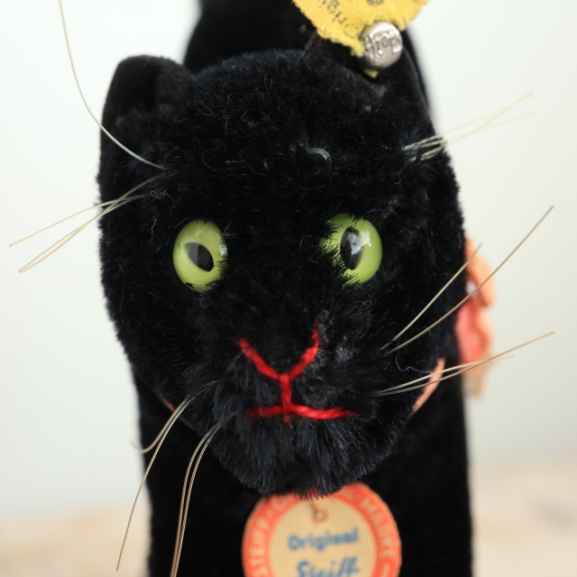 ビンテージ　シュタイフ　黒猫　パペット　ブラックキャット アンティークシュタイフ 黒猫 Steiff 「Black Tom Cat」22cm