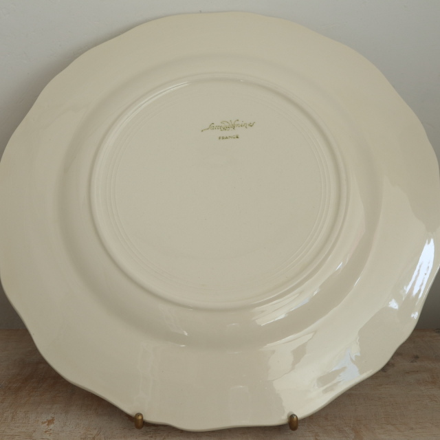 アンティークプレート 皿 花リム Ivoire フランス サルグミンヌ製 Sarreguemines