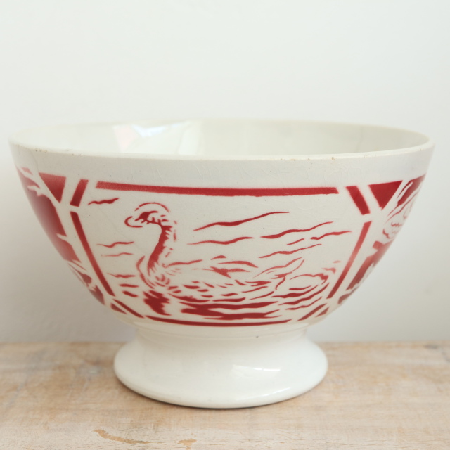 アンティーク カフェオレボウル 白鳥 スワン フランス リュネヴィル製 K&G LUNEVILLE