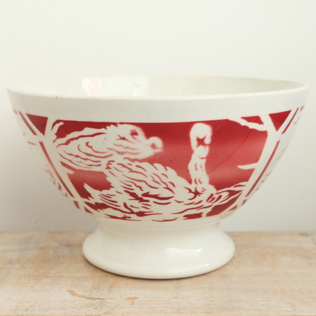 アンティーク カフェオレボウル 白鳥 スワン フランス リュネヴィル製 K&G LUNEVILLE