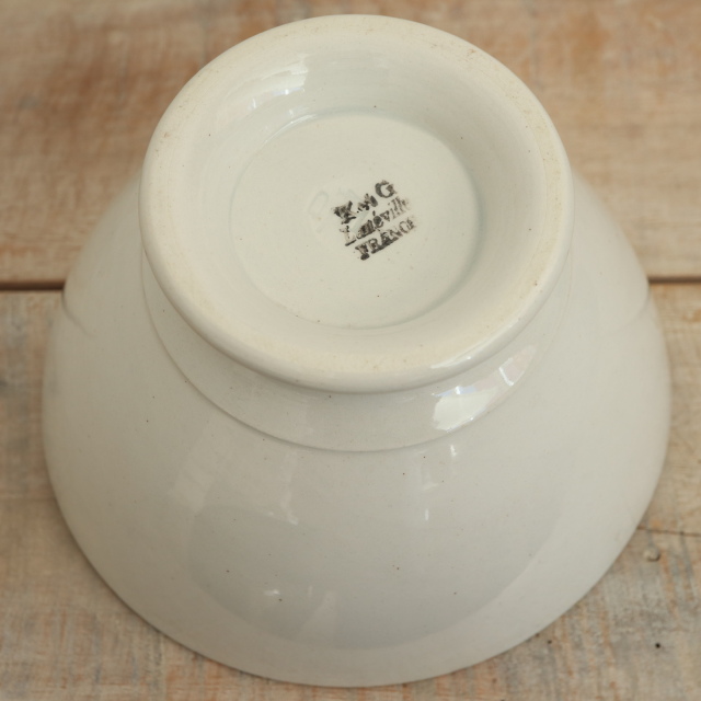 アンティーク カフェオレボウル 白 フランス リュネヴィル製 K&G LUNEVILLE