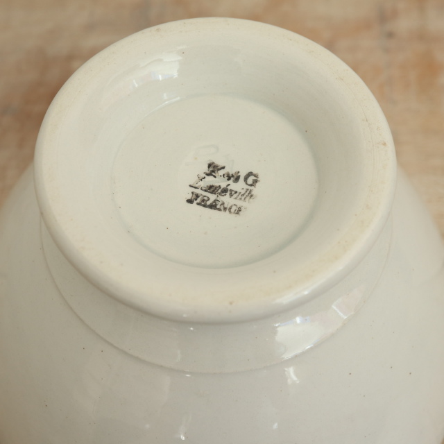 アンティーク カフェオレボウル 白 フランス リュネヴィル製 K&G LUNEVILLE