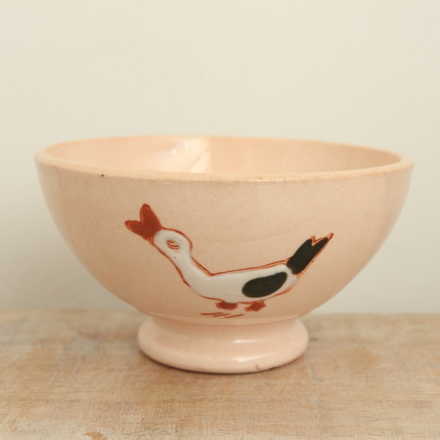 アンティーク プチ カフェオレボウル アヒル サーモンピンク フランス