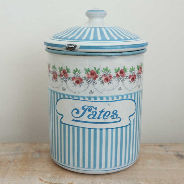 BB社 ローズガーランド アンティーク ホウロウキャニスター PATES パスタ