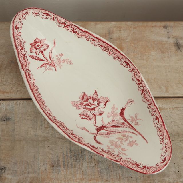 アンティーク ラヴィエ フォンタンジュ オーバル皿 フランス サルグミンヌ製 FONTANGES SARREGUEMINES