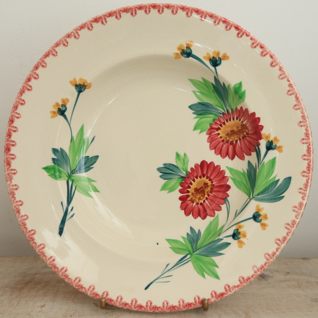 アンティーク プレート ハンドペイント 深皿 フランス ロンウィー製 LONGWY