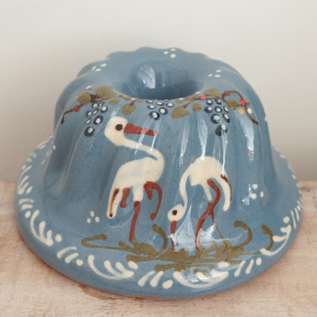 クグロフ型 コウノトリ ライトブルー 16cmサイズ アルザス地方 スフレンハイム焼き 陶器製