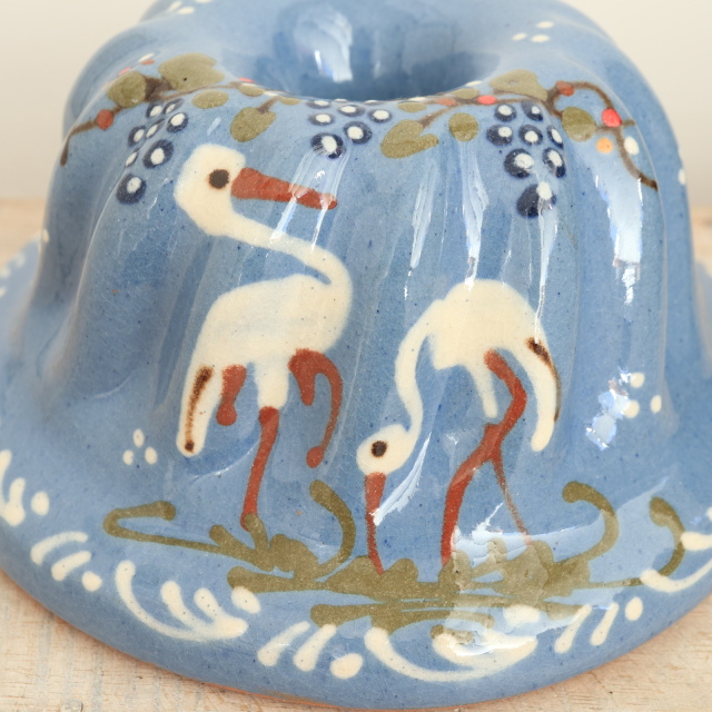 アルザス陶器 クグロフ 美品 クグロフ型 小花 ダークブルー 16cmサイズ アルザス地方