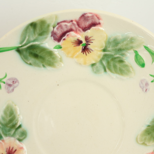 アンティーク ショコラカップ＆ソーサー パンジー バルボティーヌ フランス ショワジールロワ製 Choisy le Roi