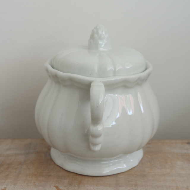 アンティーク シュガーポット 白 花リム フランス サルグミンヌ製