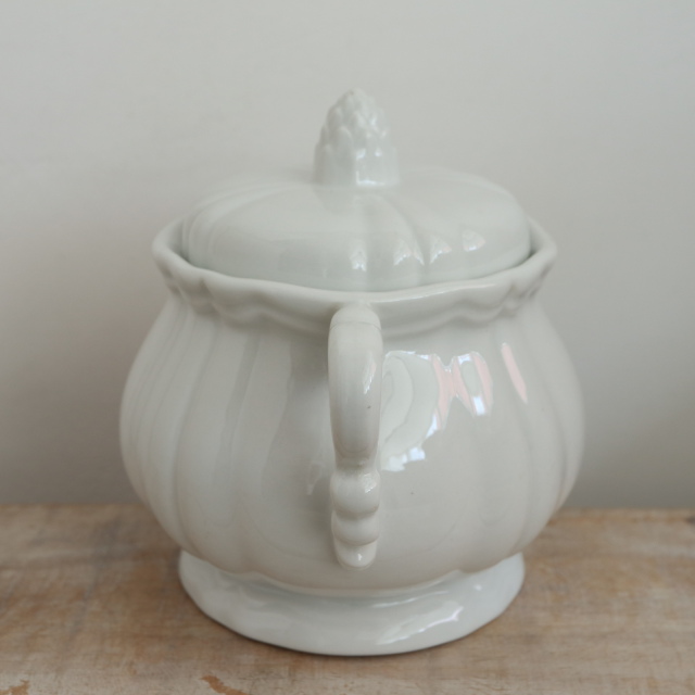 アンティーク シュガーポット 白 花リム フランス サルグミンヌ製