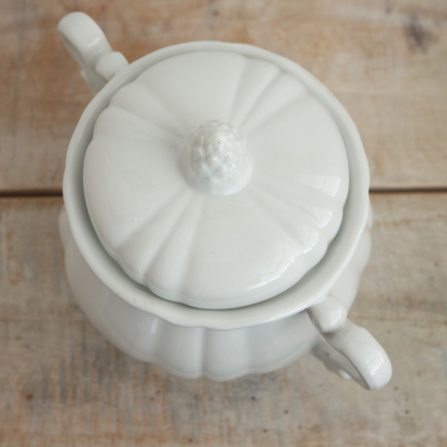 アンティーク シュガーポット 白 花リム フランス サルグミンヌ製