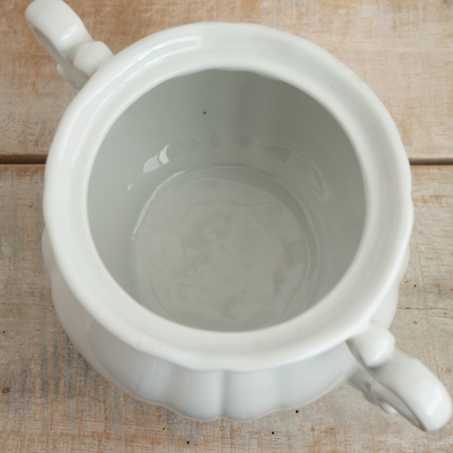 アンティーク シュガーポット 白 花リム フランス サルグミンヌ製 Sarreguemines