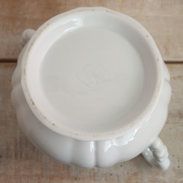 アンティーク シュガーポット 白 花リム フランス サルグミンヌ製