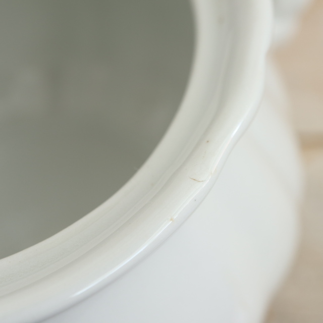 アンティーク シュガーポット 白 花リム フランス サルグミンヌ製 Sarreguemines