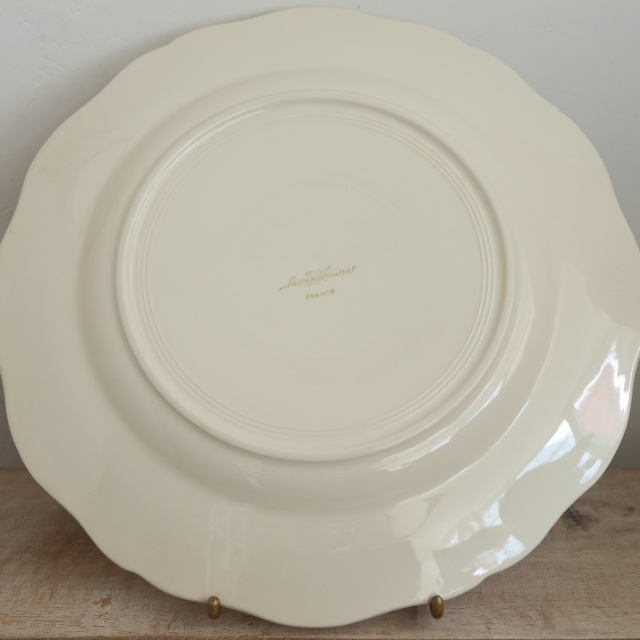 アンティークプレート 皿 花リム Ivoire フランス サルグミンヌ製 Sarreguemines