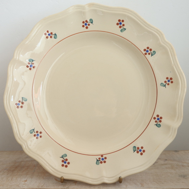 アンティークプレート 花リム 小花 皿 AROMANCHES フランス サルグミンヌ製 Digoin & Sarreguemines