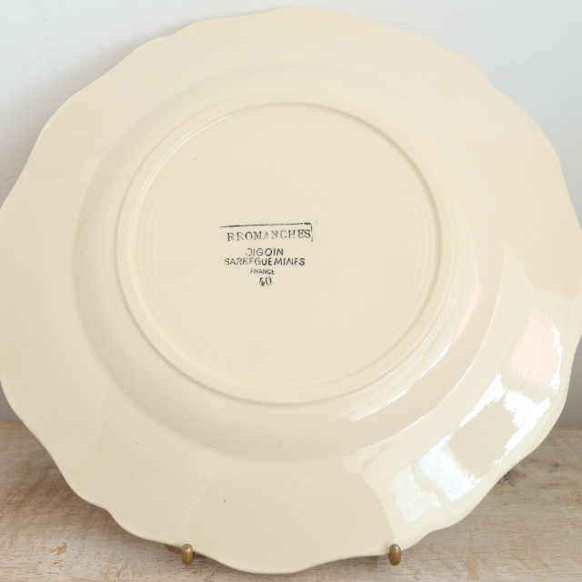アンティークプレート 花リム 小花 皿 AROMANCHES フランス サルグミンヌ製 Digoin & Sarreguemines